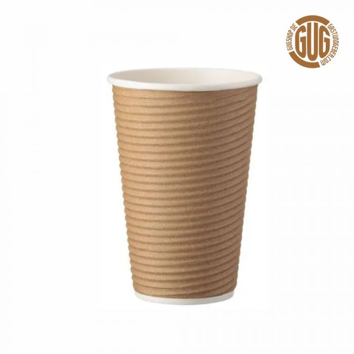 Doppelwand Riffel Kaffee Becher natural braun 0,4L/16oz Ø 9,0cm Kraft / PE